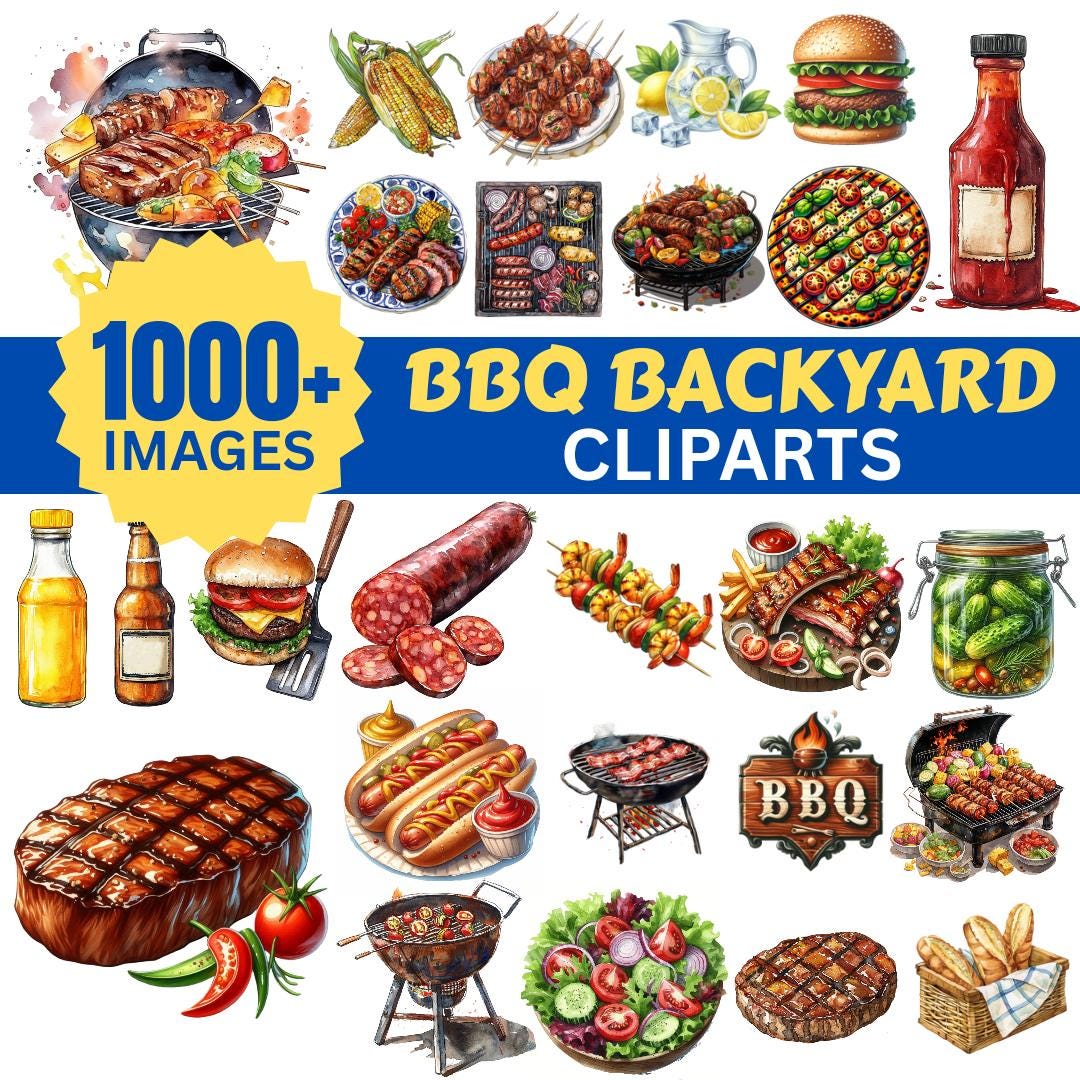 Plus de 1 000 barbecues et grillades PNG | Lot de cliparts barbecue | Repas d'été, barbecue, cuisine, sublimation, fête des pères