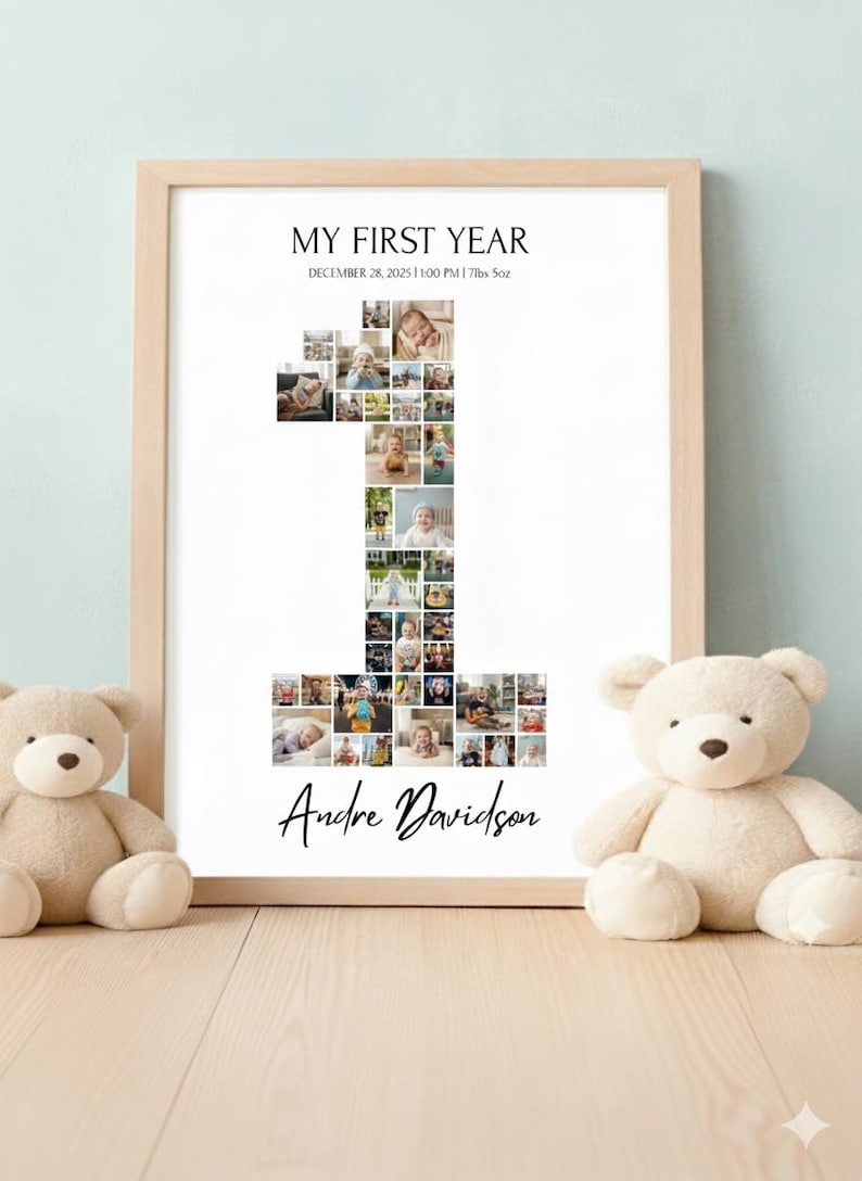 My First Year Number 1 Photo Collage, Baby First Birthday Poster ...