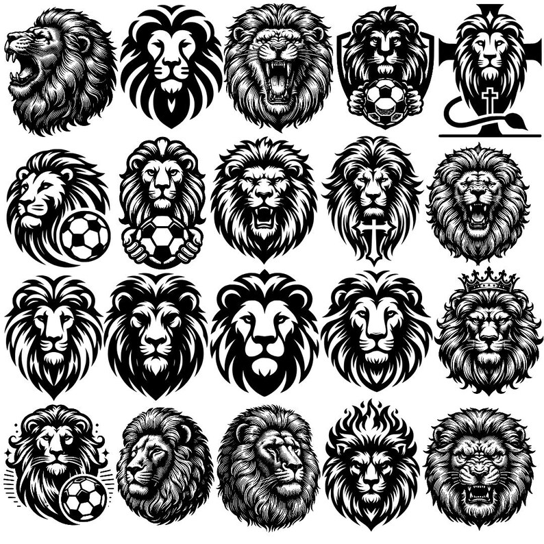 Roaring Lion SVG Mega Bundle with 200+ wild and powerful animal designs. Perfect for Cricut, Silhouette, vinyl projects, t-shirts, mugs, wall decor, and more. Includes tribal, cartoon, and realistic lion styles. Commercial license included. Ideal for crafters, small business owners, and designers who want to stand out. Easy to use, high-resolution files ready for instant download