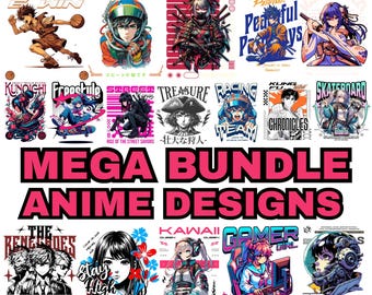 Paquete de 20 000 diseños de camisetas de anime en formato PNG/Clipart de anime, Manga SVG, Chibi, Kawaii, arte urbano japonés, archivos de sublimación POD
