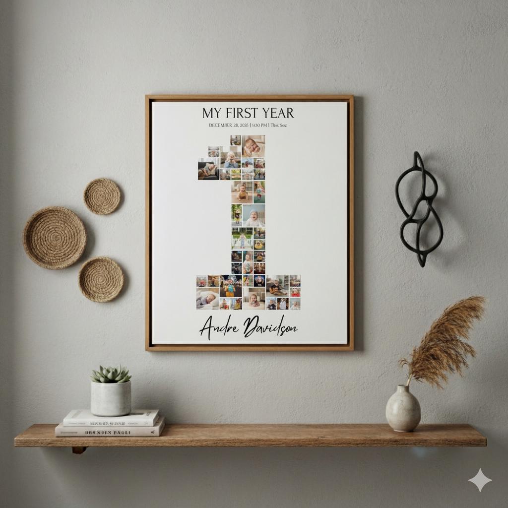 My First Year Number 1 Photo Collage, Baby First Birthday Poster ...