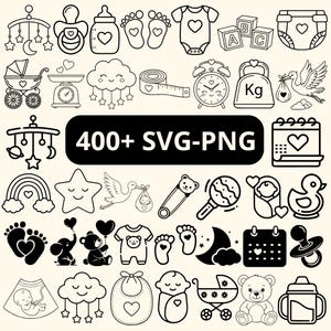 赤ちゃん誕生SVG PNGバンドル400以上のファイル、赤ちゃん統計SVG、赤ちゃんの足形、出産報告、Cricut Silhouette Glowforge