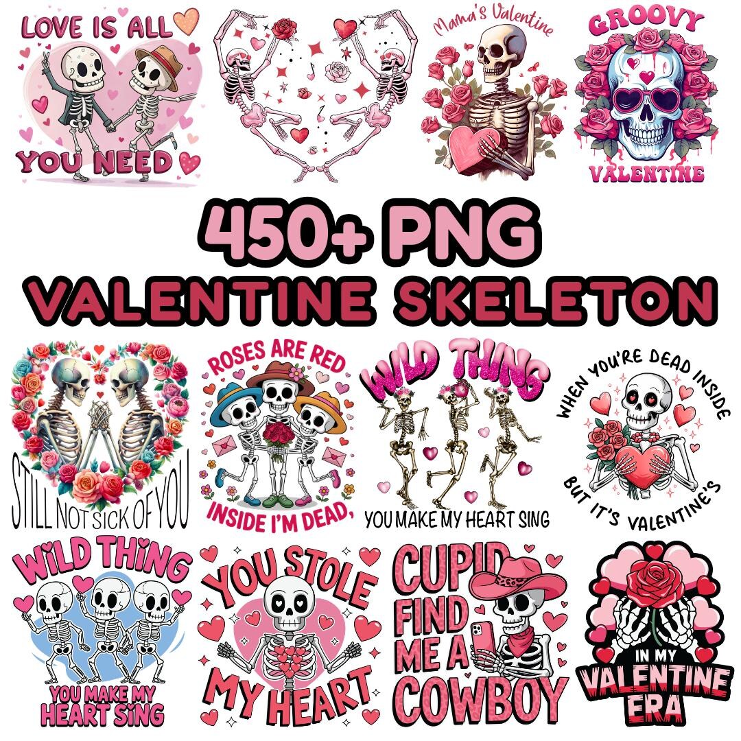 450+ Skeleton Valentine PNG Bundle | Valentine T Shirt Designs ...