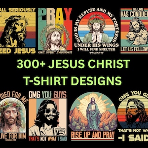 300+ Christian T-Shirt Designs PNG | Jesus Streetwear Graphics Bundle | Bible Verse, Faith Apparel for POD