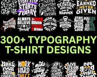 300+ Motivational Typography T-Shirt Designs PNG Bundle – Trendy Quote Shirt Graphics for Print on Demand & Merch