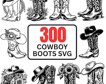 300+ Cowboy Cowgirl Boots SVG Bundle, Western Hat Howdy SVG, Floral Cowgirl Boots Cut Files, Cricut Silhouette Commercial Use