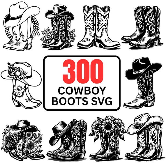 300+ Cowboy Cowgirl Boots SVG Bundle, Western Hat Howdy SVG, Floral Cowgirl Boots Cut Files, Cricut Silhouette Commercial Use
