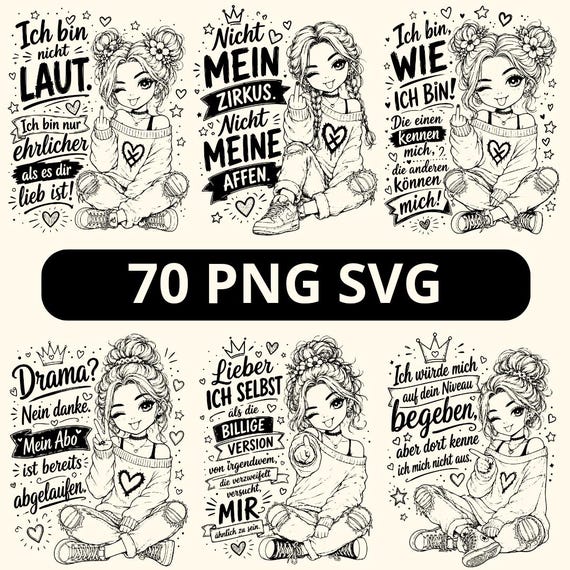 Freche Mädchen 70 PNG & SVG Designs Lustige Sprüche für starke Mädchen Digitale Dateien