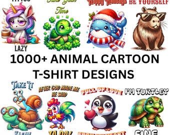 1000+ Funny Cartoon Animal PNG Bundle | Sarcastic Quote T-Shirt Designs | Humor Sublimation Graphics