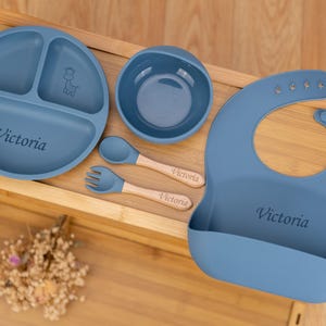 Personalized Silicone Weaning Set,Custom Baby Plate,Cartoon Weaning Set for Toddler Baby Kids,Feeding Set with Name,Baby Shower Gift for her