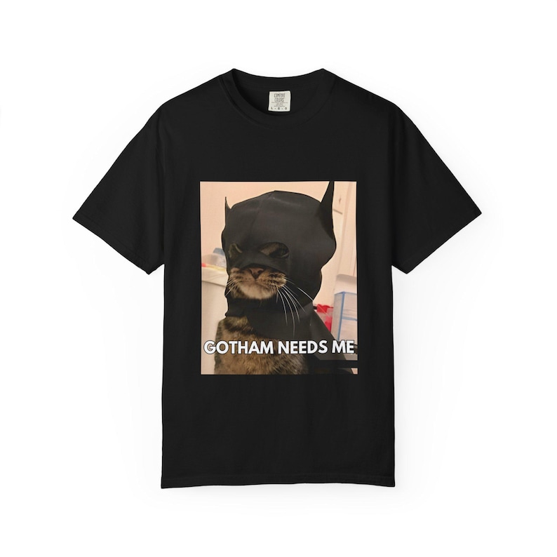 Viral Gotham custom cat superhero meme shirt, funny unisex graphic tee for cat lovers