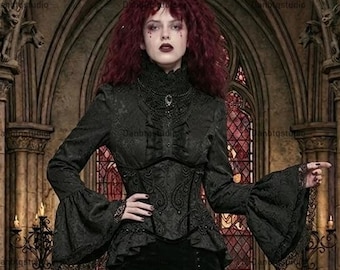 Bluzka z falbankami w stylu gotyckiego pałacu, bluzka z długim rękawem na Halloween z rozkloszowanymi rękawami, gotycki kostium cosplay