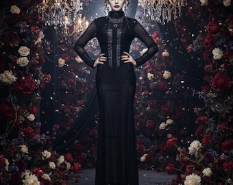 Punk Gothic Long Sleeve Dress, Steampunk Dress, Evil Queen Witch Halloween Costume