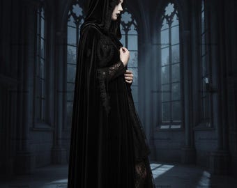 Viktorianischer Kapuzen Umhang, Renaissance Umhang Mittelalter Vampir Umhang für Halloween Kostümparty