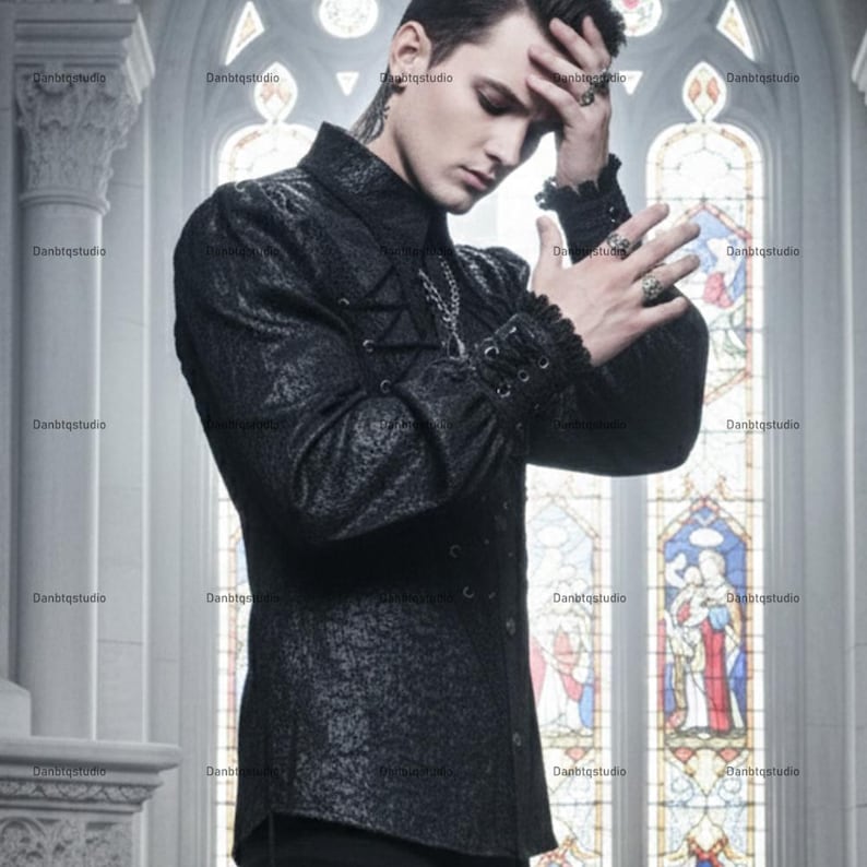 Retro Gothic Victorian Vampire Ruffle Long Sleeve Shirt, Wedding Shirt ...