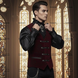 Colete masculino de veludo de alta qualidade, colete gótico vitoriano, colete steampunk