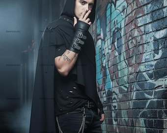 Wasteland Punk Poncho Waterproof Cloak, Cyberpunk Techwear Cape, Knitted Men's Jacket