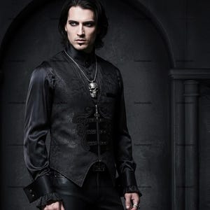 Gothic Dark Pattern Jacquard Vest, Gothic Victorian Vest, Steampunk Waistcoat