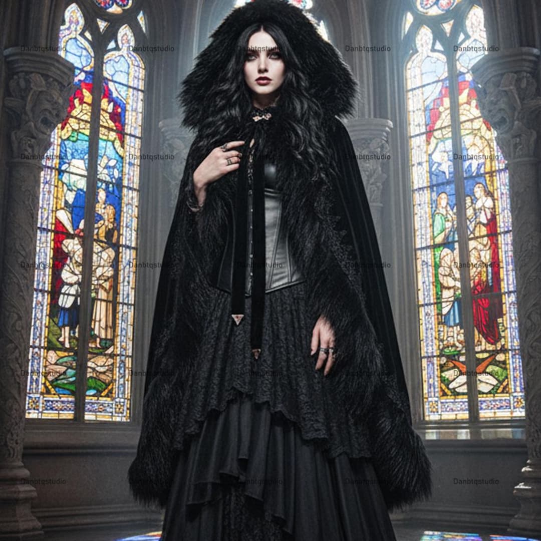Gothic Winter Velvet Cloak With Hooded, Edieval Cloak, Viking