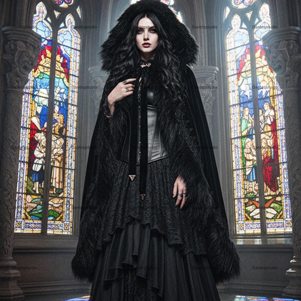 Gothic Winter Velvet Cloak With Hooded, Edieval Cloak, Viking