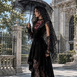 black red dress Daxita Dress in Romantic Red Rose Flock