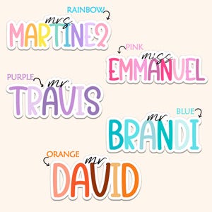 Personalized Teacher Name Sticker, Colorful Vinyl Laptop Sticker, Personalized Teacher Gifts, Stickers For Water Bottle