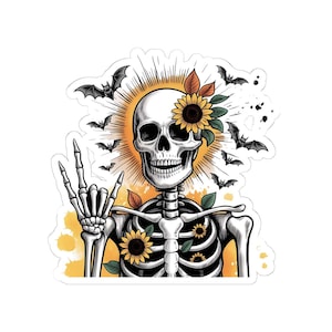Spooky Skeleton Funny Halloween Sticker, Sunflower Sticker | Vinyl E-Reader, Kindle Sticker | Gift