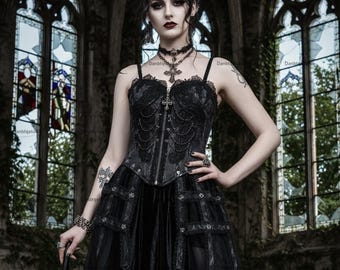 Gorset w stylu gotyckim z koronkowym łańcuszkiem, gorset koronkowy z wiązaniem na plecach i fiszbinami, gorset renesansowy Fair, steampunk