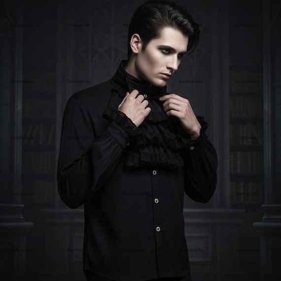 gothic dress shirt mens Vintage Gothic Men Shirt Outdoor Print Streetwear Blouse Lapel Collar Long Sleeve Shirts Black S at Amazon Men's Clothing store