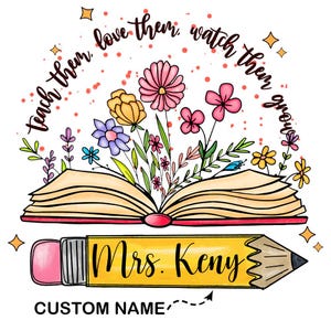 Personalized Flower Teacher Name Sticker, Personalized Vinyl Sticker, Name Sticker, Custom Sticker, Water Bottle Sticker, Personalized Gifts