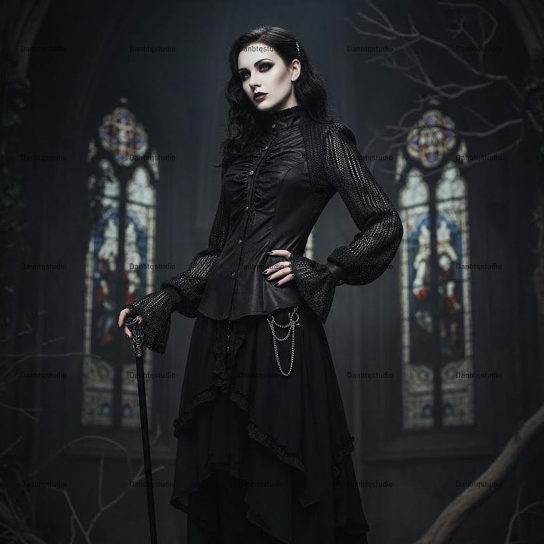 Goth Lantern Sleeves Pleated Visual Shirt, Victorian Ruffle Shirt