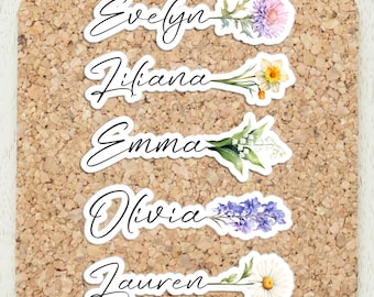 Personalized Birth Month Flower Name Sticker, Personalized Vinyl Decals, Water Bottle Tumbler Stickers, Laptop Kindle Gift Bag