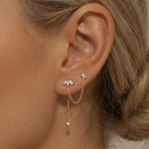 Hangende diamanten kettingoorbellen: 925 sterlingzilver, 18 kt goud