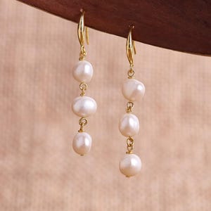 Baroque Pearl Dangle Earrings: 18K Gold Plated Bridal Jewelry