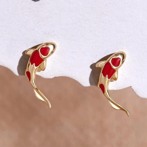 1 Pair 16G Sterling Silver Lucky Koi Earrings Flat Back Stud Earrings