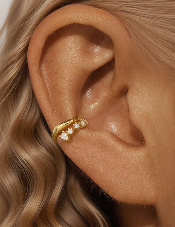 Sterling Silver Double - Layer Crystal Ear Cuff: Elegant  display picture 3