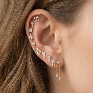 925 Sterling Silver Diamond Ear Piercing Set: Dainty Gold Minimalist Jewelry