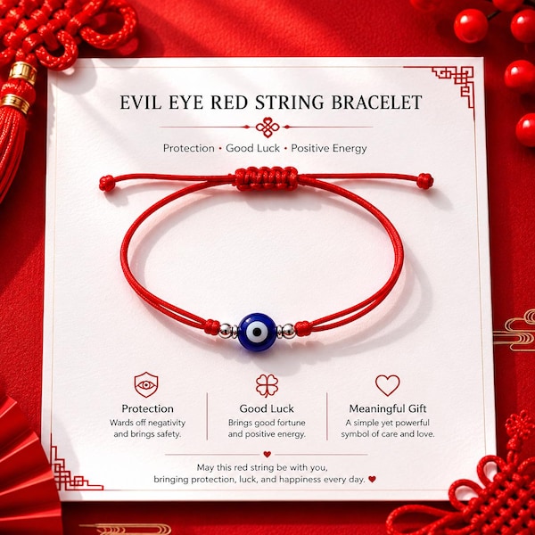 Red Evil Eye Bracelet – Adjustable Lucky Protection Charm, Minimalist String Jewelry