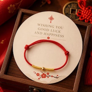 Adjustable Red String Bracelet, Gold Tone Accents, Good Luck Protection Jewelry