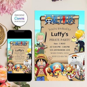 One Piece Birth Day Invitation Pirate Party, Editable Canva Template, Printable Invitation, Instan Download.