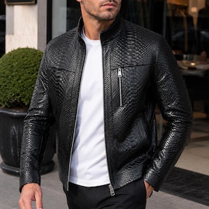 Black Genuine Python Leather Jacket for Men