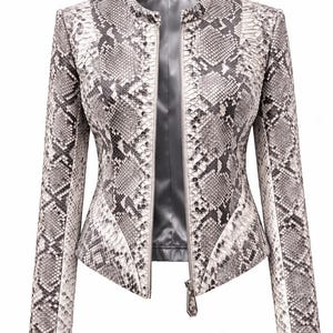 Women's Real Python Leather Jacket, Exotic Snakeskin Biker Style image 3