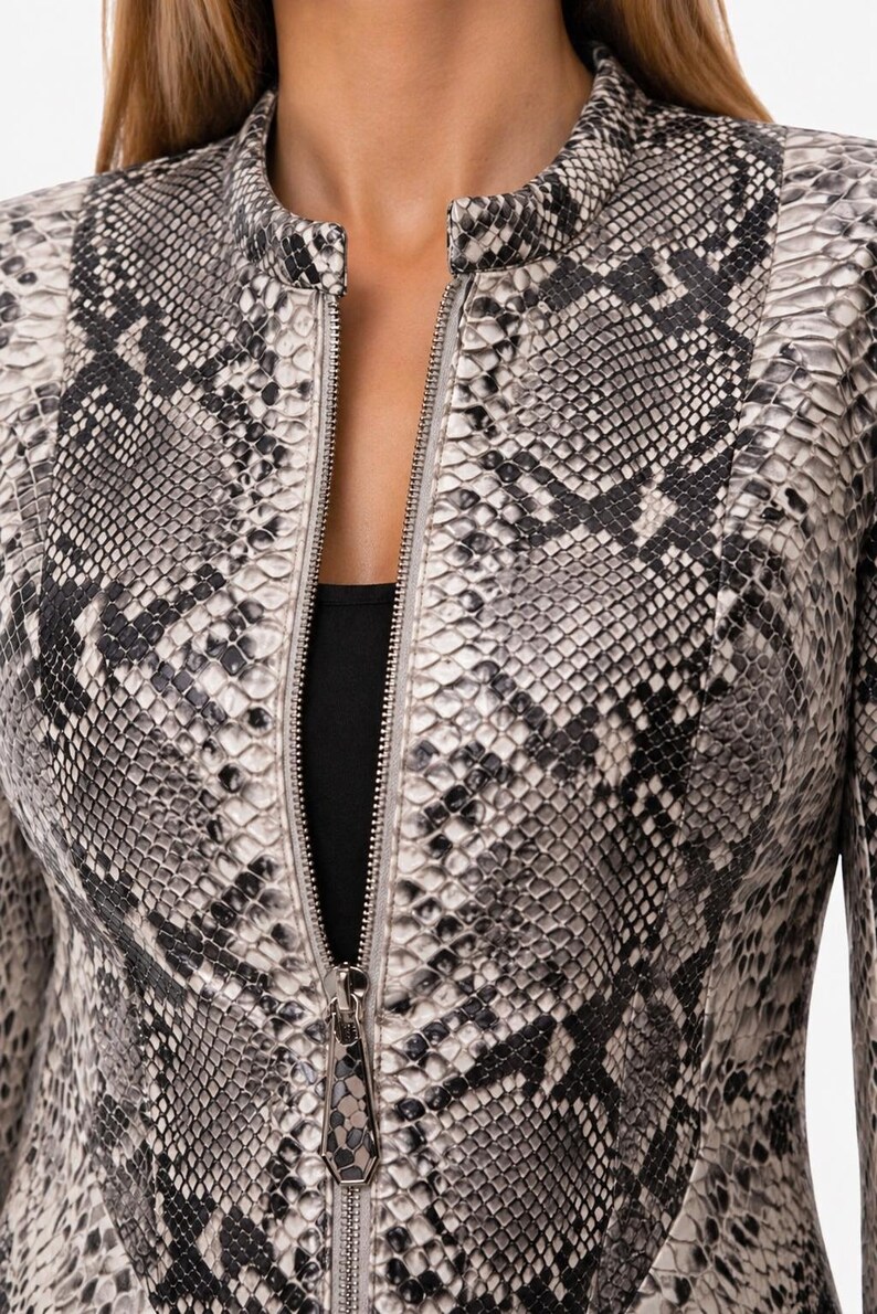 Women's Real Python Leather Jacket, Exotic Snakeskin Biker Style image 8