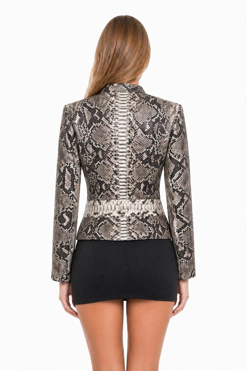 Women's Real Python Leather Jacket, Exotic Snakeskin Biker Style image 2