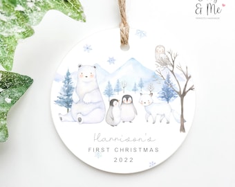 Personalised Baby's First Christmas Bauble Gift Keepsake | 1st Xmas Tree Decoration/Ornament | New Baby Boy/Girl Present | Arctic Animals