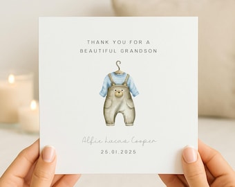 Personalised New Grandson Card | Birth Congratulations New Baby Boy | Grandparents Keepsake Card | Welcome to the World | Blue
