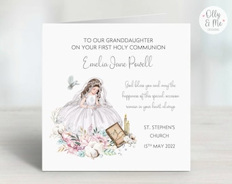 Personalised First Holy Communion Card | 1st Holy Communion Keepsake Card/Gift for Girl | Daughter/Granddaughter/Niece/Goddaughter