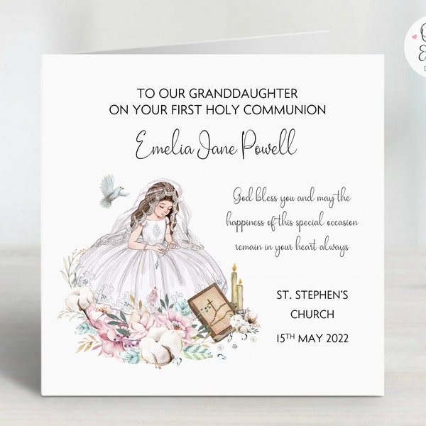 Personalised First Holy Communion Card | 1st Holy Communion Keepsake Card/Gift for Girl | Daughter/Granddaughter/Niece/Goddaughter