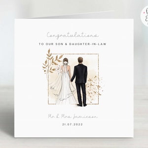 Personalised Son & Daughter-in-Law Wedding Day Card | Congratulations Keepsake | Mr and Mrs Just Married Card