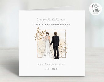 Personalised Son & Daughter-in-Law Wedding Day Card | Congratulations Keepsake | Mr and Mrs Just Married Card